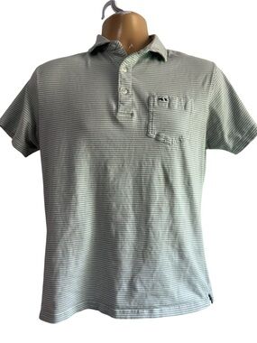 Fish Hippie Co Mens Mint Green Striped‎ Pima Cotton Polo Shirt Small Pocket